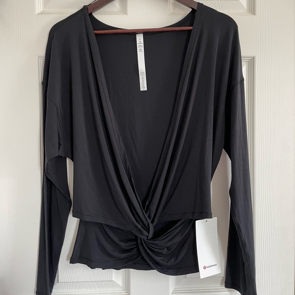 NWT Lululemon Long Sleeve Tie Top Pilates Yoga Layering Sz 8 Twist Front Modal